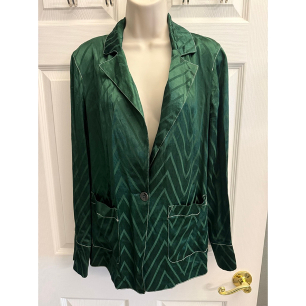 NWTs Topshop green oversized blazer with white contrast stitching size 4